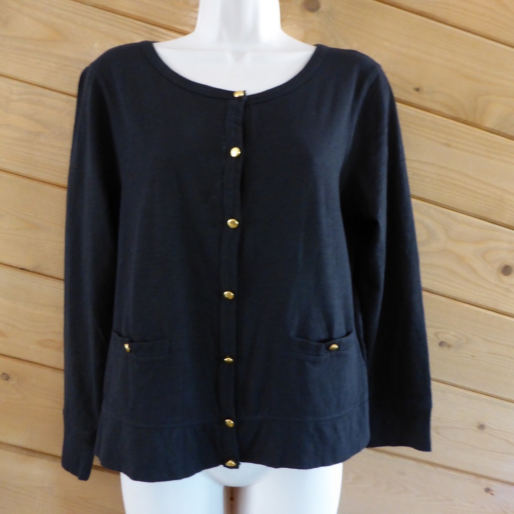 J.Crew Black Painter Tee Long Sleeve Crewneck Sweater Cardigan 100% Cotton